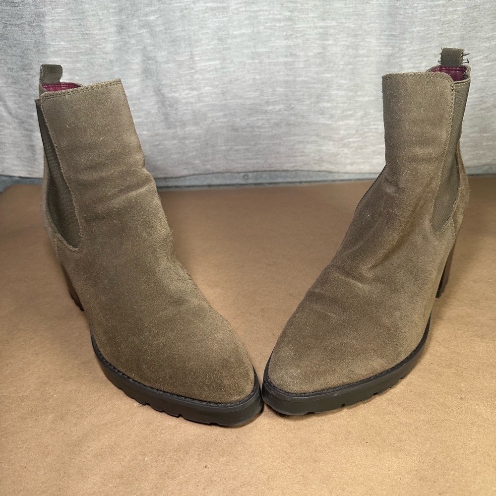 Franco Sarto L-Trent Rugged Chunky Olive Green Leather Chelsea Boots Size 8M - Picture 6 of 11